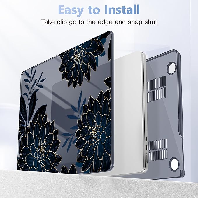 Case for MacBook Air 15 Inch 2025 2024 2023 Release M4 A3241 M3 A3114 M2 A2941, Hard Shell with Screen Protector & Keyboard Cover, Compatible with Touch ID, Flower Dahlia