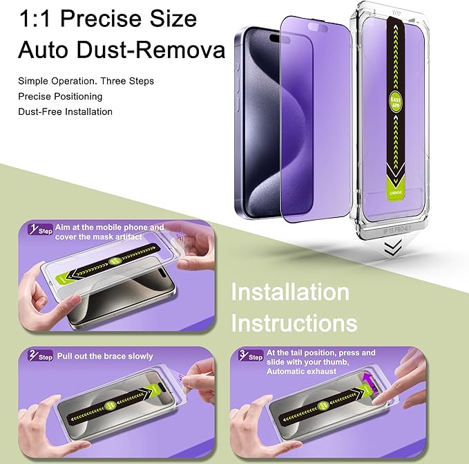 (2-Pack Anti Blue Light Matte Screen Protector for iPhone 15 Pro (6.1-Inch),9H Tempered Glass,Anti-Glare,Full Coverage,Anti-Fingerprint,Auto Dust Removal,Bubble-Free