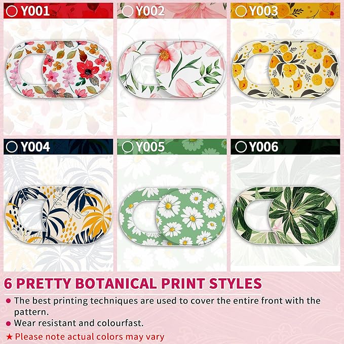 Laptop Camera Cover Slide Cute (6 Pack), Ultra Thin Webcam Cover for iPhone iPad MacBook Pro Computer iMac Cell Phone PC Accessories, 0.03" Camera Blocker Slider, Great for Privacy - Flowers