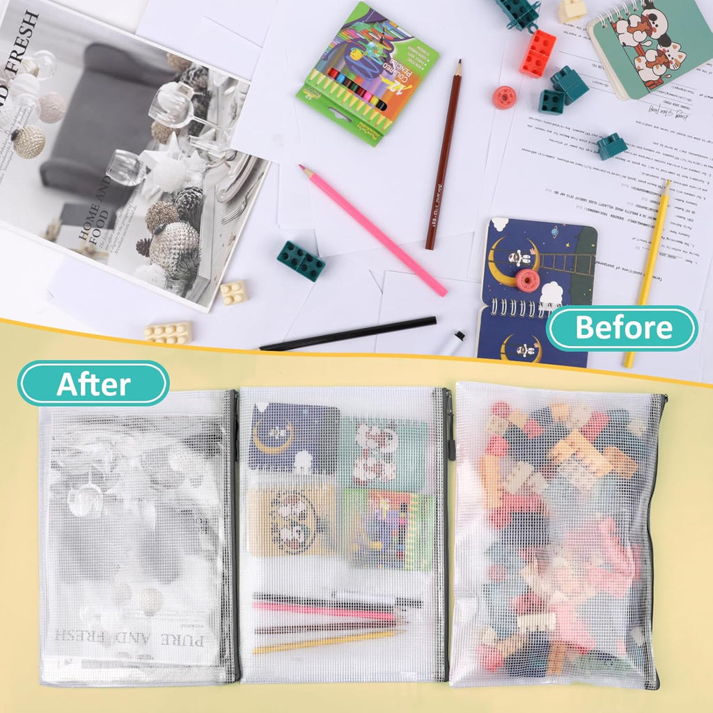 12pcs Mesh Zipper Pouch Bags, A3 Puzzle Bag for Organizing, File Bags Storage Bag, Board Games and Office Supplies