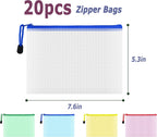 AUSTARK 20 Pcs Zipper File Bags, Plastic Mesh Pouch, Board Game Storage Bag, Waterproof Bags for Office School (B6 Size 7.6''x5.3'', Multicolored)