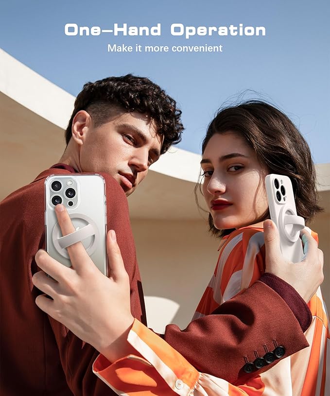 Magnetic Phone Grip, Removable Loop Grip with Soft Finger Strap, Silicone Phone Ring Holder for Back of Phone for iPhone 16/15/14/13/12 Pro Max/Plus, Stone