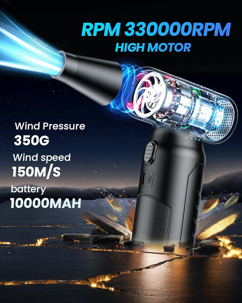 Electric Compressed Air Duster - 33,0000 RPM High-Speed Air Blower Gun, Rechargeable Mini Turbo Fan Cordless for Keyboard, PC, Car, Home & Outdoor Cleaning Dust, Replaces Compressed Air Cans