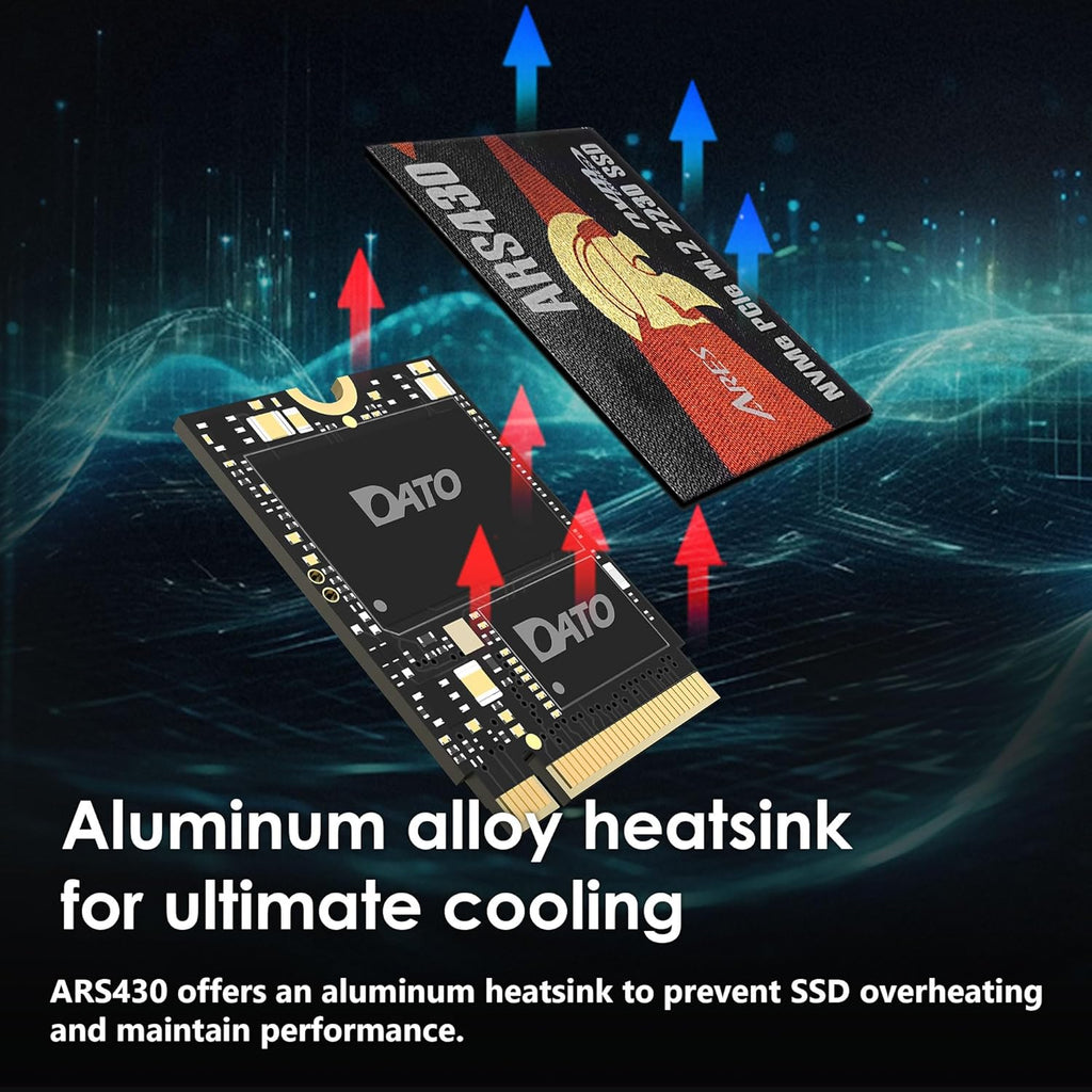 DATO M.2 2230 SSD 1TB, PCIe Gen 4x4 NVMe Internal Solid State Drive with Aluminum Heatsink, Compatible with Steam Deck, ROG Ally, Surface Pro, Mini PCs, Ultrabook, Up to 5000/3200 MB/s - ARES ARS430