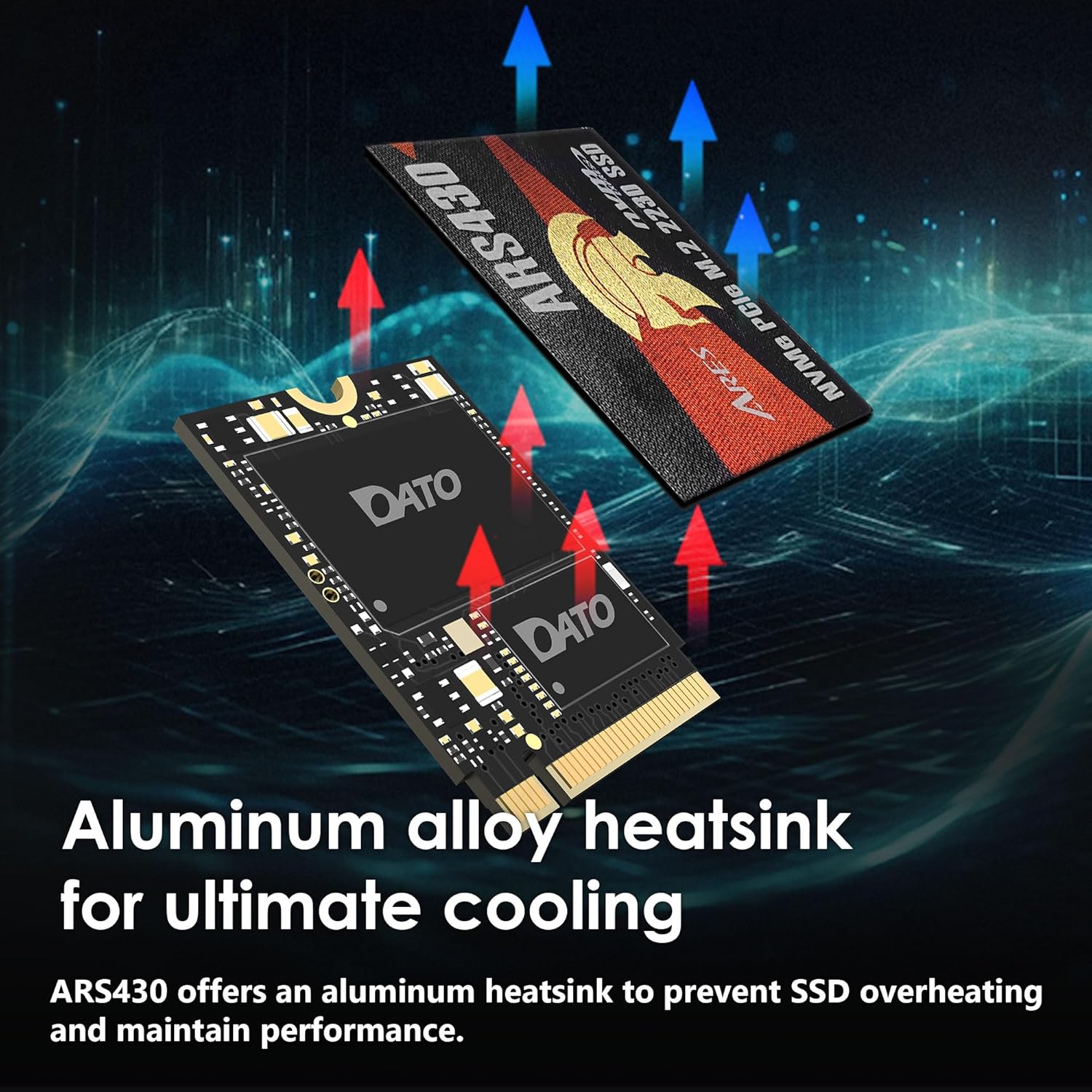 DATO 2TB M.2 2230 SSD, PCIe Gen 4x4 NVMe Internal Solid State Drive with Heatsink, Up to 5000/3200 MB/s, Compatible with Steam Deck, ROG Ally, Surface Pro, Mini PCs, Ultrabook, ARES ARS430