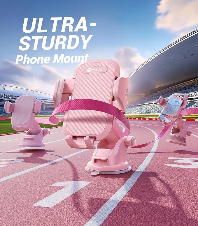 VICSEED Pink Phone Holders for Your Car, [True Military-Grade Strongest Suction Power], 3-in-1 Dashboard Windshield Vent, Truck Boat Stand Cell Phone Mount for iPhone Android All Phones