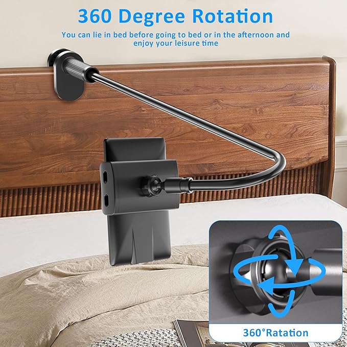 Gooseneck Tablet Holder for Kindle Reading in Bed, Hands Free Desk Bedside Lazy Arm Stand for Kindle Accessories, Compatible with iPhone iPad mini