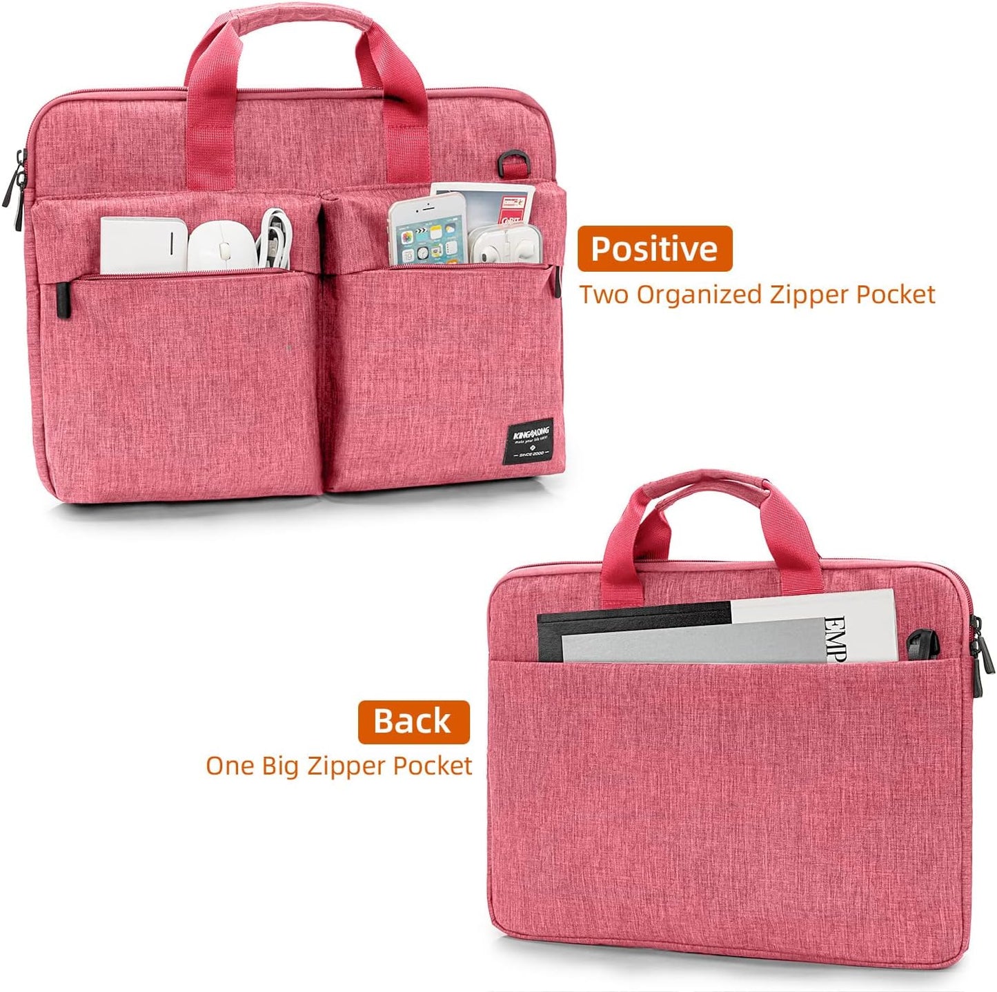 KINGSLONG Slim 17.3 inch Laptop Sleeve Bag Carrying Case with Shoulder Strap, Notebook Ultrabooks Computer Handbag Cover for Men Women Fit for Acer Asus HP Pink