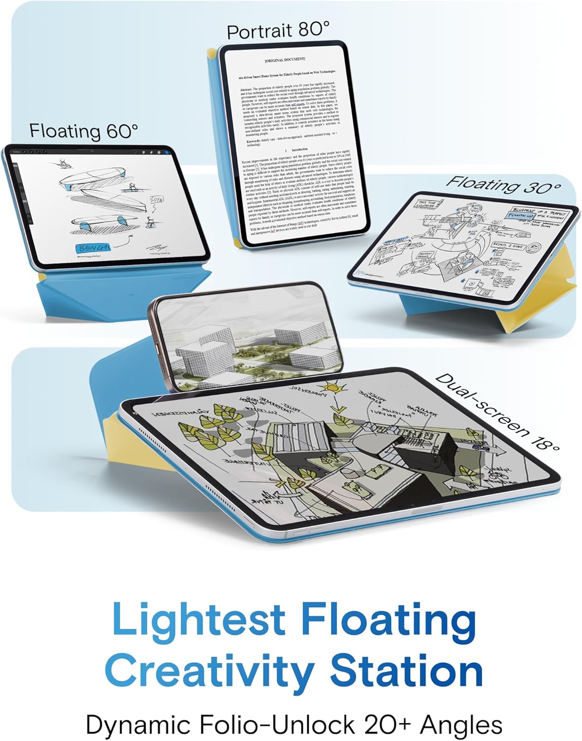 MOFT Dynamic Folio Case for iPad mini 7 A17 Pro (2024), iPad mini 6 (2021), Silm Magnetic Stand Case with 20+ Viewing Angles, Auto Wake/Sleep, Ultra Thin, Panna Cotta x Faded Jeans