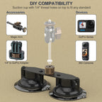 MINIFOCUS Dual Suction Cup Mount, Twist-Lock Dual Suction Cup Base with Camera Thread Adapter, Quick Release Double-Layer Suction, Windshield Window Car Mount for Magic Arm Gopro Adapter