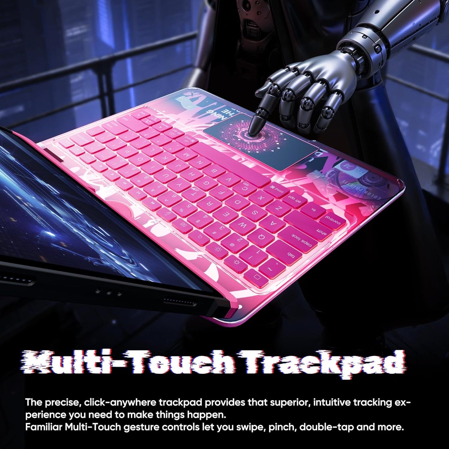 KITONE Transparent Case with Wireless Keyboard for iPad Air 13-in.(M3/M2, 2025/2024), 7 Colors Backlight, Trackpad, 360°Rotating Stand for iPad Pro 12.9-in (6/5/4/3 Gen), Tech Style