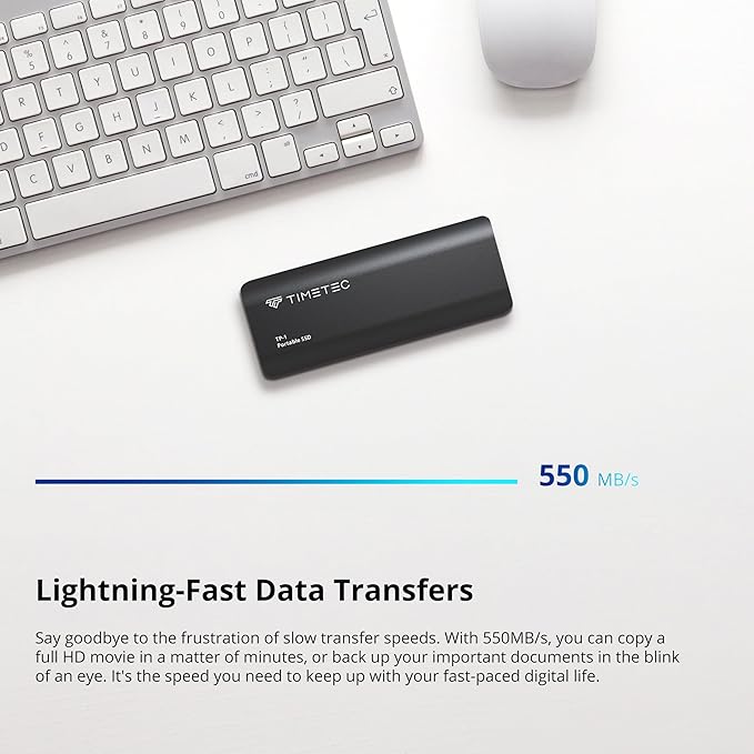 Timetec 512GB Portable External SSD USB3.2 Gen2 Type C Up to 550MB/s Ultra-Light Aluminum Mini External Solid State Drive with USB C to A Cable/USB A to C adapter for Desktops/Laptop/Mac/Mobile- Black