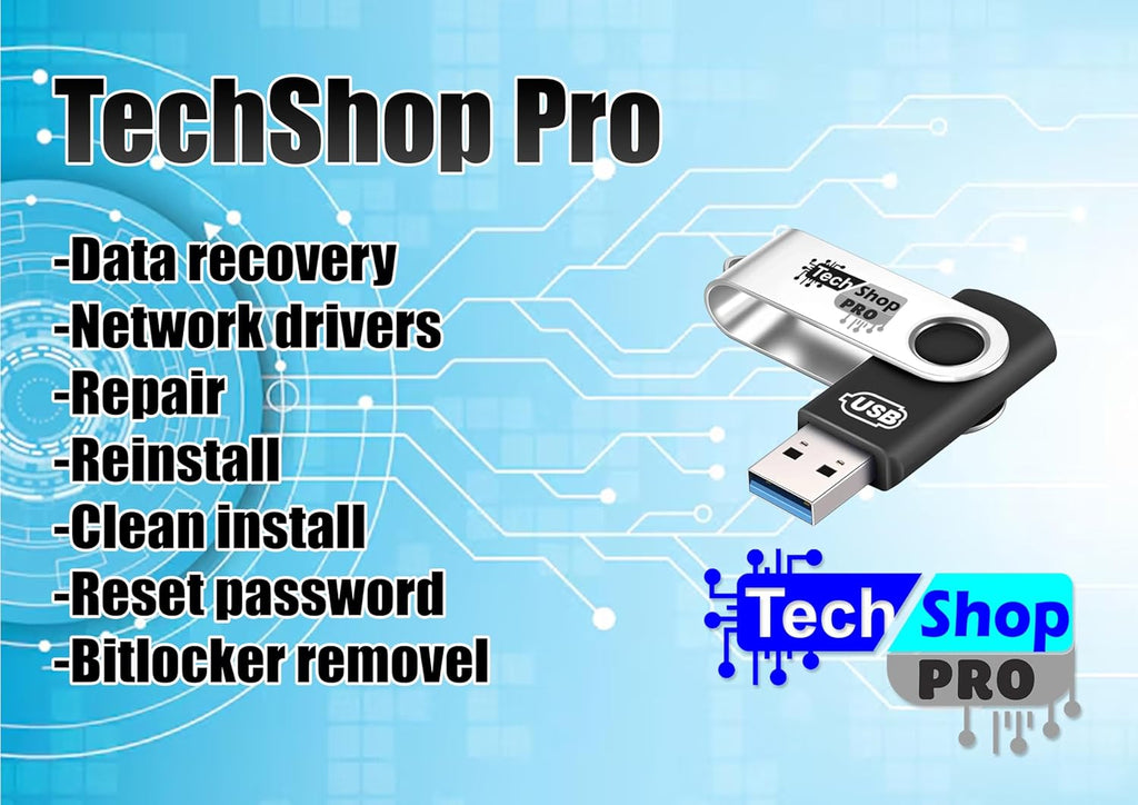Techshoppro Bootable Win 11/10 / 8.1/7, USB Driver 3.2 for Reinstall Win, Reset Password, Network Drive,Supported UEFI and Legacy, Data Recovery, Repair Tool Bitlocker Removal