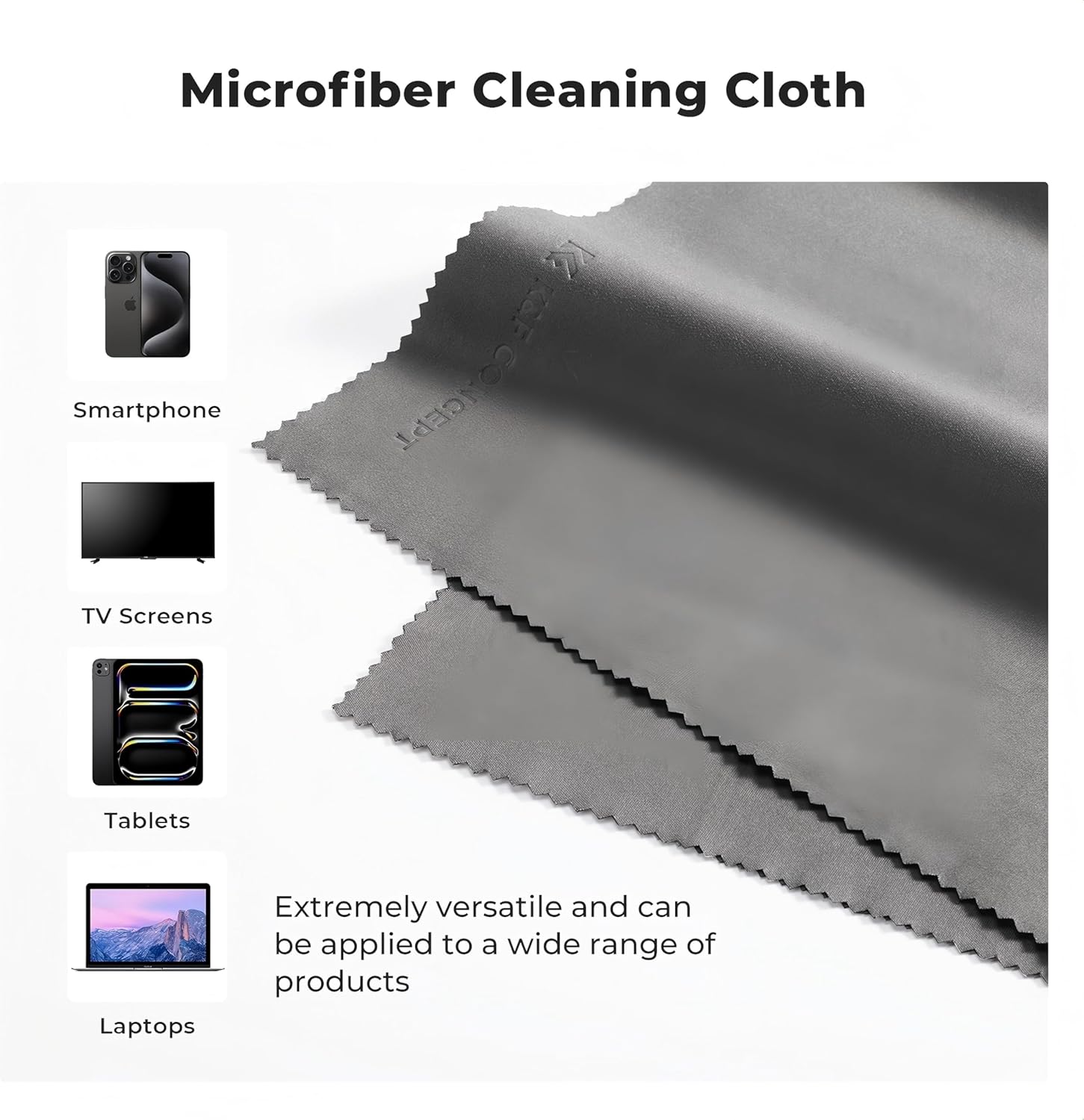 4 Pack 16''x16'' Extra Large Microfiber Cleaning Cloths, K&F Concept Oversized Microfiber Cloths for TV Screen, Electronics, Laptops, Telescope, Computers, Eyeglasses, Gray