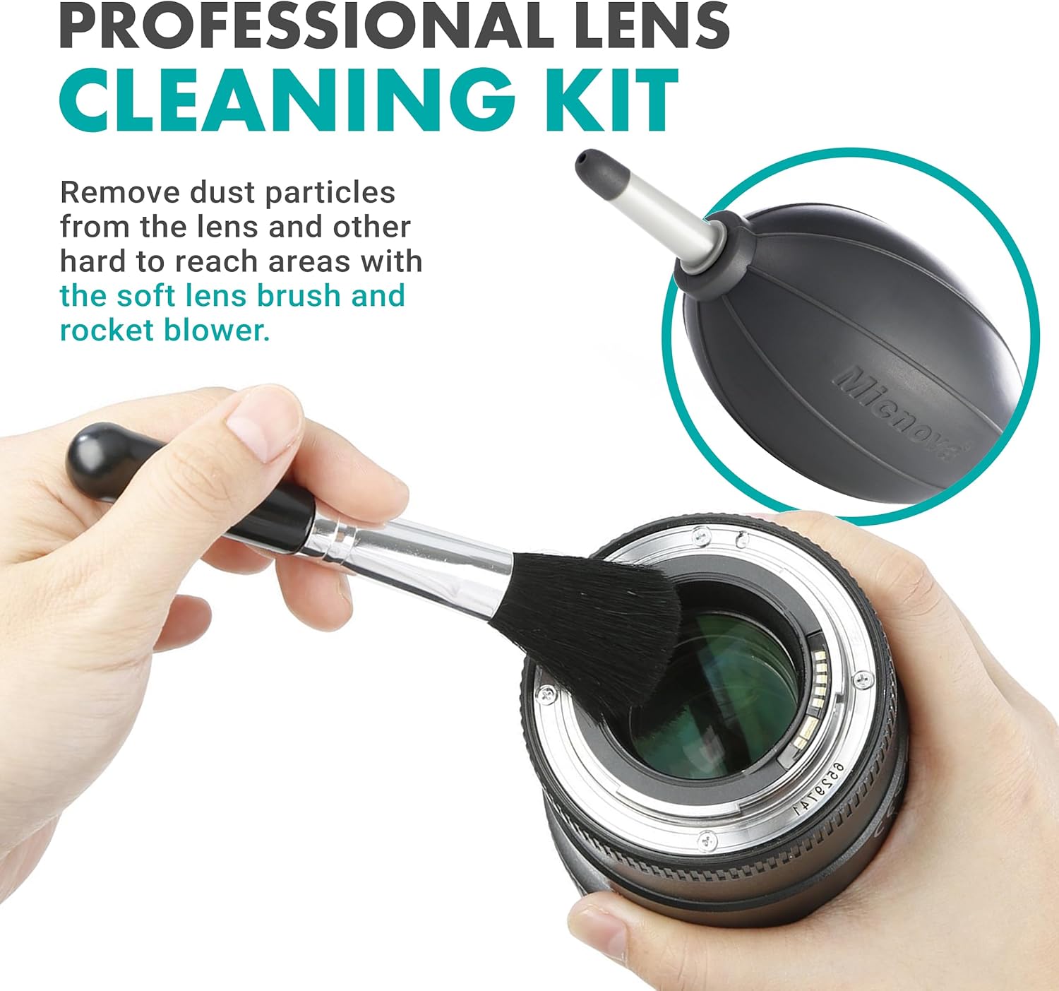 Movo Deluxe Essentials DSLR Camera Cleaning Kit with 10 APS-C Cleaning Swabs, Sensor Cleaning Fluid, Rocket Air Blower, Lens Pen, Soft Brush, 2X Small and 2X Large Microfiber Cloths and Carrying Case