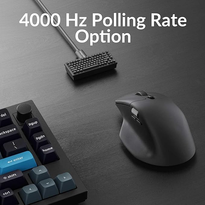 Keychron M6 4000 Hz Wireless Bluetooth 5.1/2.4 GHz/Wired Optical Mouse, Lightweight 78g Programmable PixArt 3395 Sensor with up to 26K DPI/ 650 IPS for Windows Mac Linux - Black