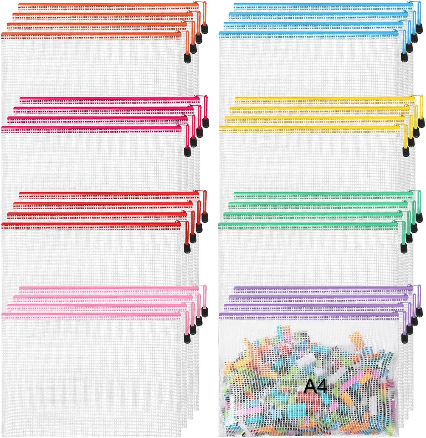 Jetec 32 Pcs Mesh Zipper Bags Toy Storage Bikini Organizer Bag Bolsas Para Guardar Trajes De Baño Waterproof Zipper Reusable Pouch Puzzle Multipurpose for Storage Office(Stylish Color,13 x 9.5 Inch)