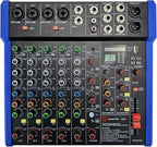 EXOTON Professional Audio Mixer Console, 6 Channel with USB, Bluetooth, MP3 Input, 48V Phantom Power, Ideal for Studio, Live Performance, and DJ Use