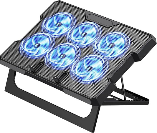 Laptop Cooling Pad, Laptop Cooler with 6 Quiet Fans Up to 17.3 Inch Heavy Notebook Cooler Stand, 8 Levels of Tilt, Two Levels of Height Adjustable (Black)