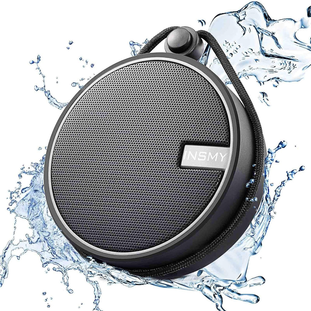 INSMY C12 IPX7 Waterproof Shower Bluetooth Speaker, Portable Small Speaker, Speakers Bluetooth Wireless Loud Clear Sound Support TF Card Suction Cup for Kayak Canoe Beach Gift (Black)