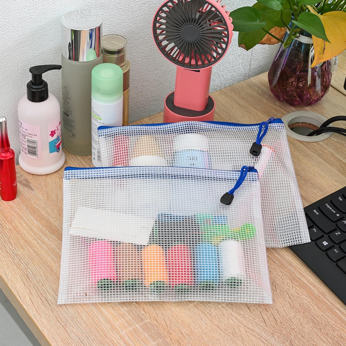 AUSTARK 20 Pcs Zipper File Bags, Plastic Mesh Pouch, Board Game Storage Bag, Waterproof Bags for Office School (A5 Size 9.2''x6.7'', White and Blue)