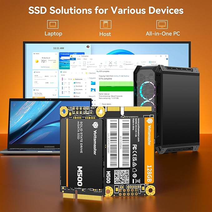 Yottamaster M500 128GB mSATA SSD SATA III 6Gb/s, mSATA Internal Solid State Drive Up to 500MB/s, Mini-SATA with 3D NAND, Compatible with Ultrabooks Desktop PC Laptop, All-in-One PCs, 30x50mm