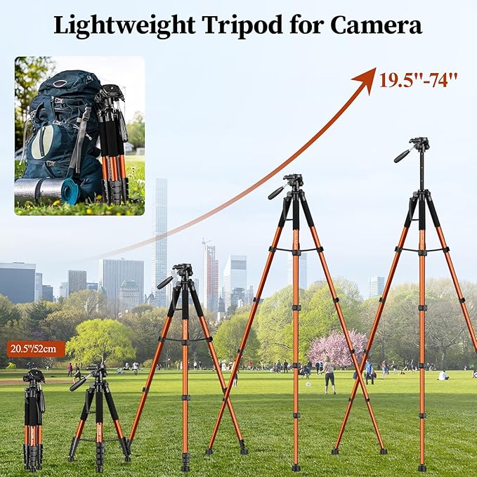 JOILCAN Tripod Camera Tripods, 74" Tripod for Camera Cell Phone Video Photography, Heavy Duty Tall Cameras Tripod Stand, Professional Travel DSLR Tripods Compatible with Canon iPhone, Max Load 15 LB
