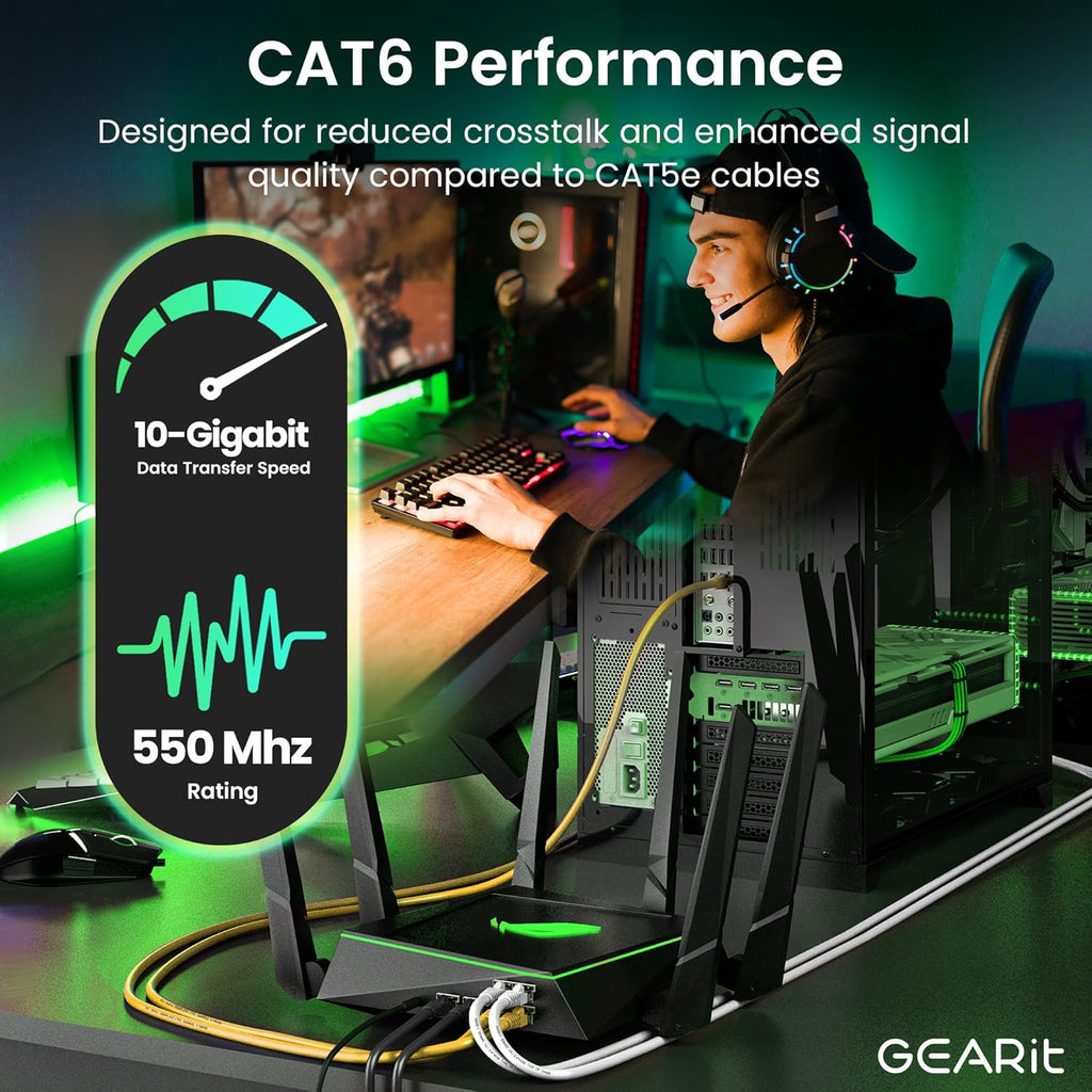 GearIT Cat 6 Ethernet Cable (24-Pack 1 Foot) Cat6 Network Patch, 10Gbps, RJ45, Snagless Cord, Gold-Plated Connectors, Internet for PC, TV, Tablet, Router, Printer, Servers, IT Data Center - Yellow