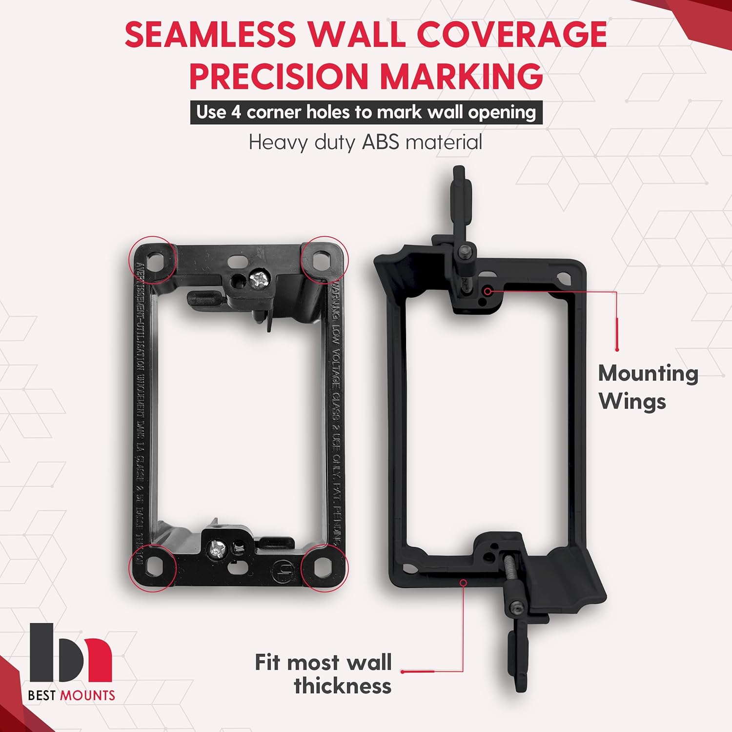 2 Pack Wall Plate Cable Pass Through with Bracket - In Wall Cable Management Kit - Snap ON Wall Plate with Single Gang Low Voltage Mounting Bracket - Decorator Cover for Low Voltage Cables