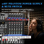 Audio Mixer 12 Channel Professional Mixer Console with 320 DSP Effects, 7-band EQ Sound Mixing Board Digital DJ Mixer w/USB Bluetooth MP3 for Recording, Independent 48V Power & Mute Button