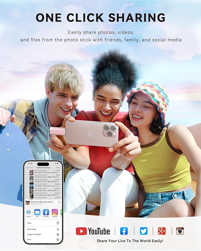 Apple MFi Certified 512GB Flash Drive for iPhone Thumb Drive Photo Stick, USB Memory Stick iPhone Flash Drive for Photos Videos, High Speed Jump Drive Compatible for iPhone/iPad/Android/PC (Pink)