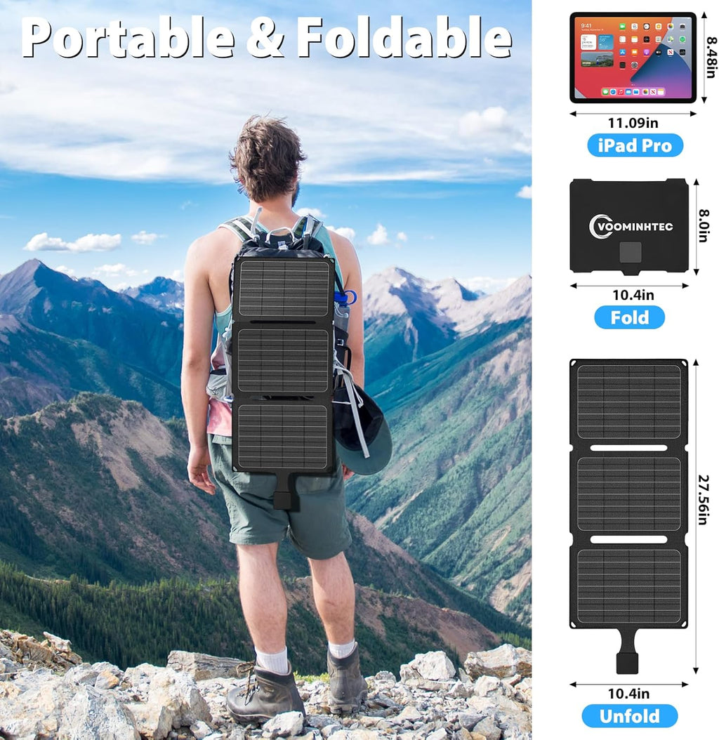 20W Portable Foldable ETFE Solar Panel Charger 5V USB-A*2 Lightweight IP67 Waterproof for Phone Power Bank Tablet Hiking Camping Backpacking