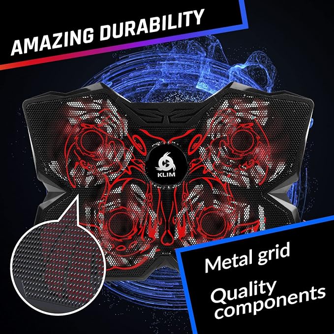 KLIM Wind Laptop Cooling Pad - More Than 500,000 Units Sold - New - Powerful Rapid Action Laptop Cooler - Laptop Stand with 4 Cooling Fans - 2 USB Ports - PC Mac PS5 PS4 Xbox One - Cobra Red