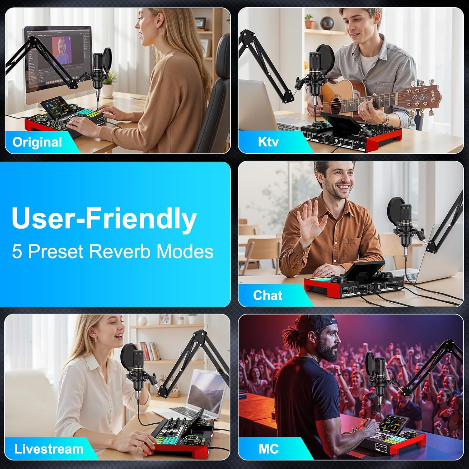 Podcast Equipment Bundle with 3.5mm Condenser Microphone for Pc/Phone Live Streaming Singing Gaming, Podcast Microphone Bundle with Live Sound Card Audio Mixer,Voice Changer, Denoise,DJ Sets