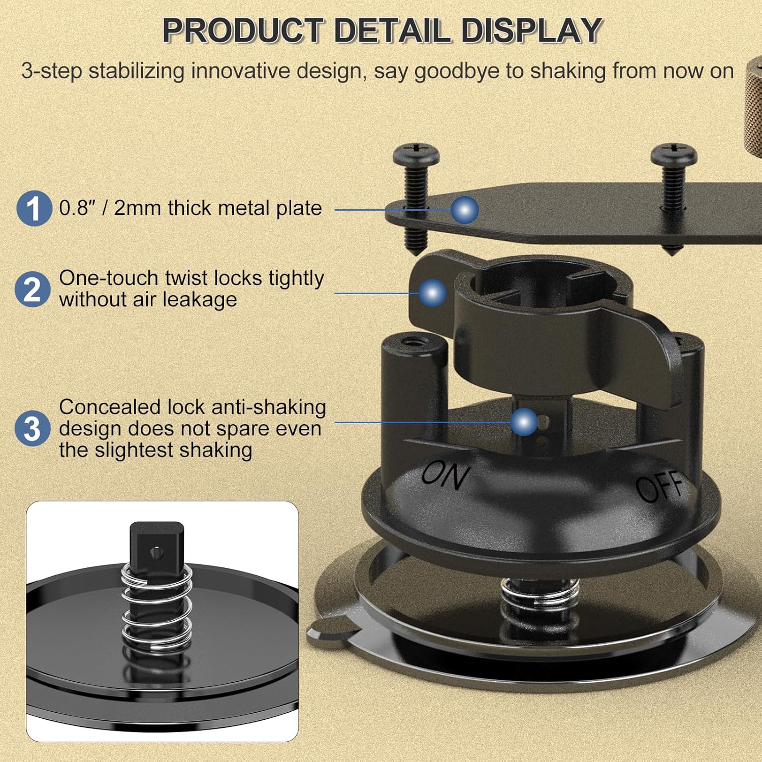 MINIFOCUS Dual Suction Cup Mount, Twist-Lock Dual Suction Cup Base with Camera Thread Adapter, Quick Release Double-Layer Suction, Windshield Window Car Mount for Magic Arm Gopro Adapter