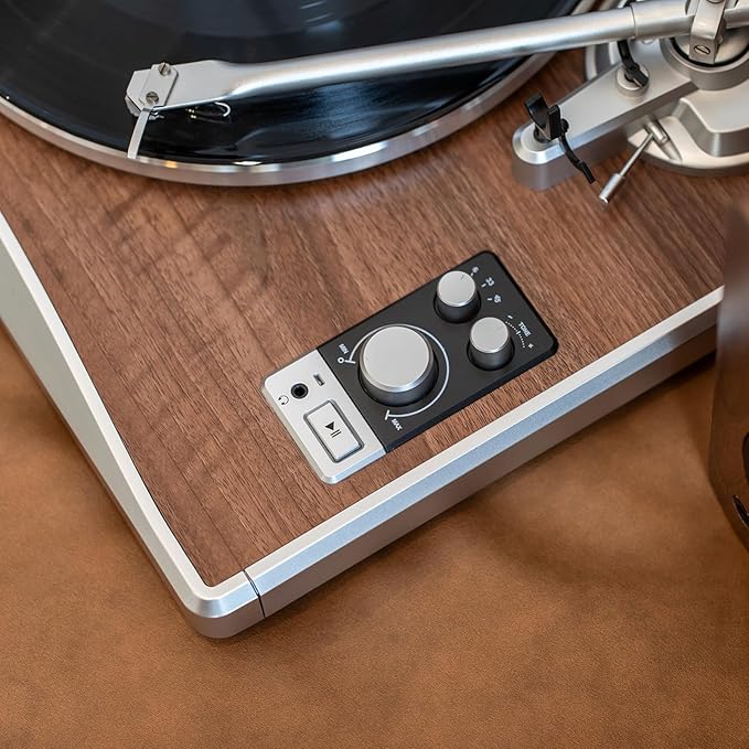 KORUS Record Player with External Speakers,Bluetooth Turntable,Belt-Drive Turntable 2-Speed, Adjustable Counterweight,Vintage LP Players