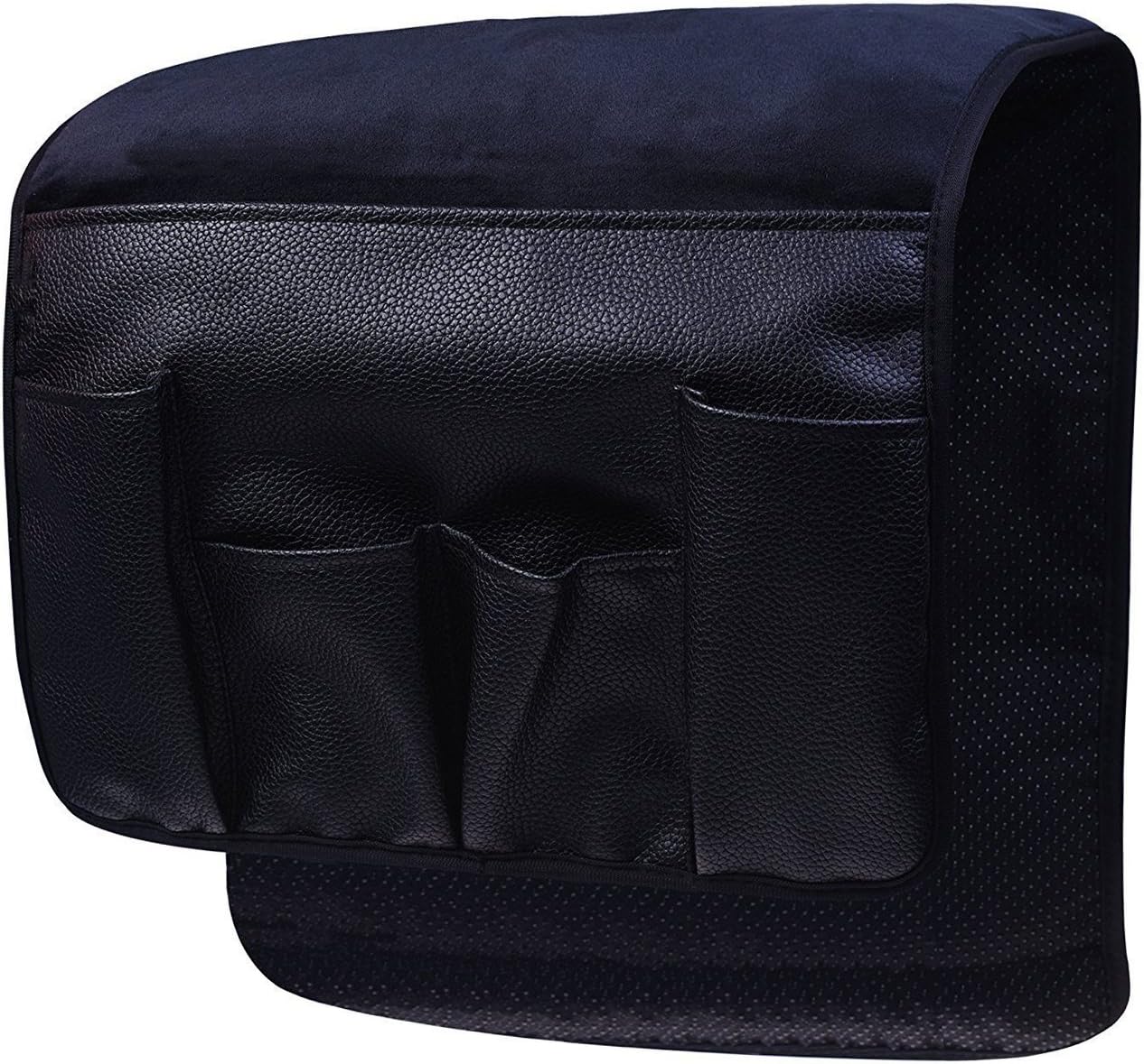 Wanty Velvet Sofa Couch Chair Armrest Soft Caddy Organizer Holder for Remote Control, Cell Phone, Book, Pencil (Black)