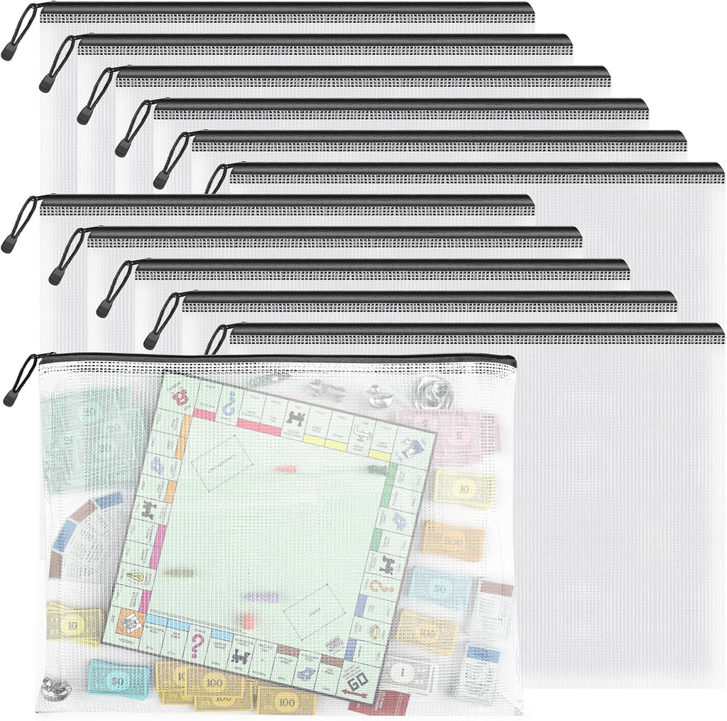 Umriox Extra Large Waterproof Zipper Pouches - 16.9x12.4 in, Black, 12 Pack for Office Supplies, Puzzles, Board Games & Cross Stitch Projects