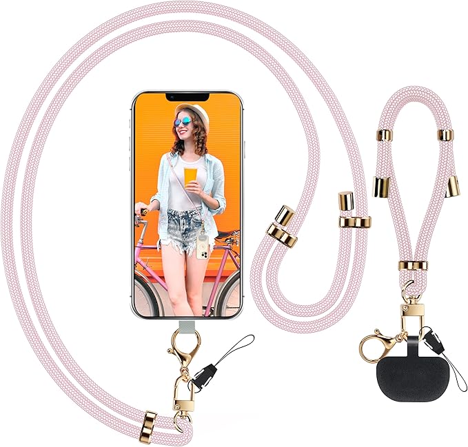 Universal Phone Lanyard With Adjustable Crossbody Neck Strap and Wristlet, 2 Lobster Clips, Tether Patches and Phone Straps (Pink, 2 Pack)