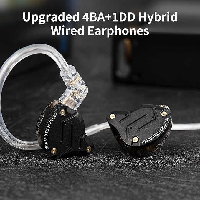 Kinboofi KZ ZS10 Pro IEM Headphone, in Ear Monitor Headphone, 4BA 1DD KZ Wired Earphone Multi Driver in Ear Earphone,IEM Earphone on Stage Monitor for Singer Guitarist Drummer (Matte Black No Mic)