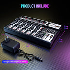 Professional Audio Mixer,6 Channel Audio Interface Sound Board Mixing Console System with Monitor,16 DSP DJ Bluetooth Mixer Reverb Effect +48V Phantom For Karaoke Studio Streaming Recording