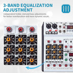 6 Channel Audio Mixer Professional Sound Board Console w/99 DSP Effects 48V Phantom Power Bluetooth USB Interface Stereo DJ Mixer Board for Karaoke Live Performance DJ Stage