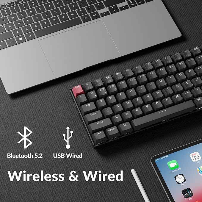 Keychron K2 75% Layout QMK Wireless and Wired Options Mechanical Keyboard Super Red Switch, Paired with Shine-Through Double-Shot PBT Keycaps for Mac Windows-Version 3