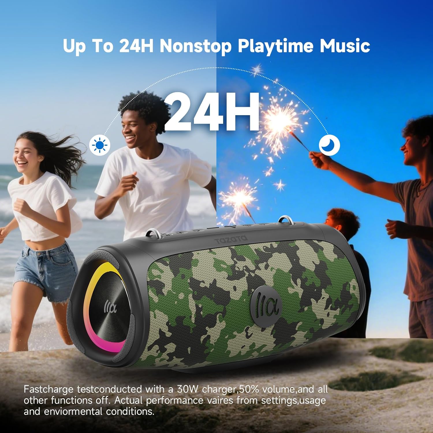 Portable Bluetooth Speaker 60W RMS,90W Peak Loud Subwoofer Wireless Stereo with HD Sound,8H Playtime IPX7 Waterproof for Party cmaping Beach (CAMO-60W RMS/90W Peak)