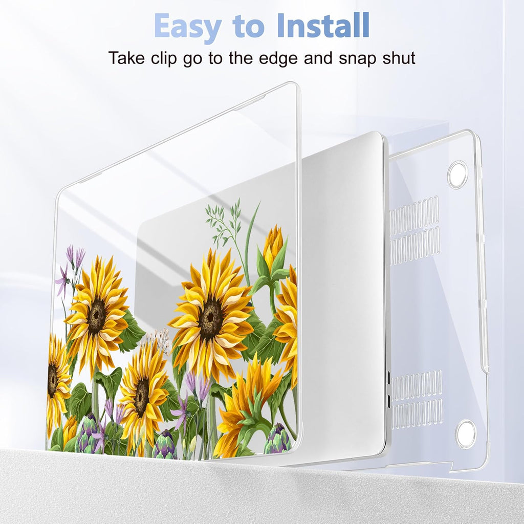Case for MacBook Pro 13 inch with/Without Touch Bar (2016-2022, M2 A2338 M1 A2289 A2251 A2159 A1989 A1706 A1708), Hard Shell + Keyboard Cover + Dust Plug, Sunflowers