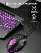 Wireless Keyboard and Mouse Backlits, Wrist Rest, LED Mouse, Rechargeable Ergonomic Keyboard with Phone Holder, Silent Light Up Combo for Computer, Mac, PC, Laptop, Chromebook (Black Large Print)