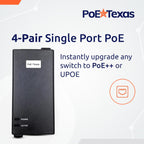 Poe Texas PoE Injector - 802.3bt PoE++ Single Port 4 Pair Power Over Ethernet Injector - 6KV Surge Protection - Active PoE Adapter 55V 60W Output - 10/100/1000 Gigabit Data - Wall Mount Plug & Play