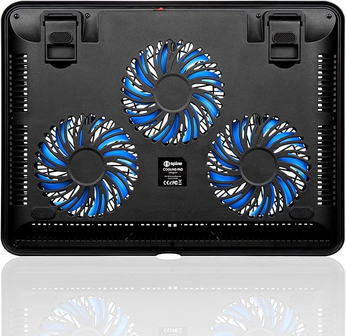 Laptop Cooling Pad, Mspine Laptop Cooler with 3 Blue Silent Fans, Ergonomic USB Powered Laptop Stand with Dual USB 2.0 Ports, Height-Adjustable Notebook Cooler for Notebook Under 17"- Black