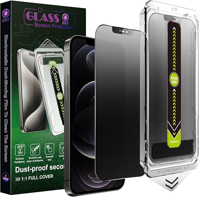 (2-Pack Matte Privacy Anti-Spy Screen Protector for iPhone 12 Pro Max (6.7-Inch),9H Tempered Glass,Anti-Glare,Full Coverage,Anti-Fingerprint,Auto Dust Removal,Bubble-Free