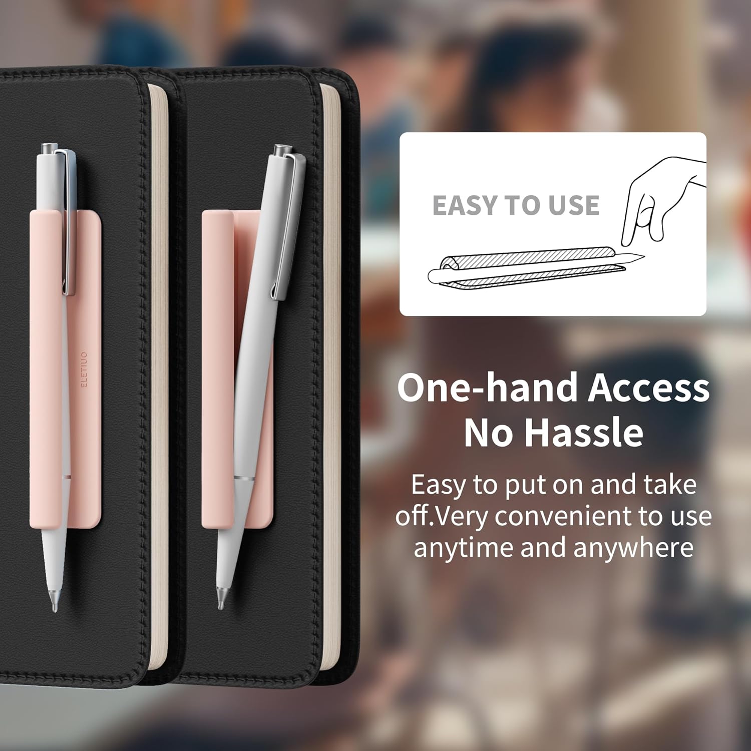 ELETIUO Pencil Holder For Most Pens,Pencils,Self-Adhesive Stick To Notebooks,Diary,Desks,Whiteboards Or Any Surface,Silicone Pen Holder For Home,Office And Desk Organization,Pink